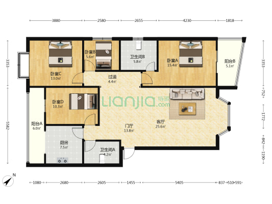 城南人家 4室1厅2卫 137平方