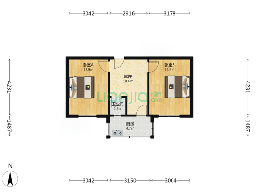 育红胡同5号 2室1厅1卫 52平方