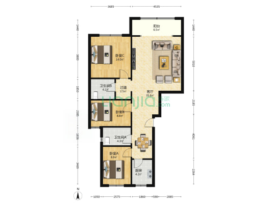和西苑 3室1厅2卫 114平方