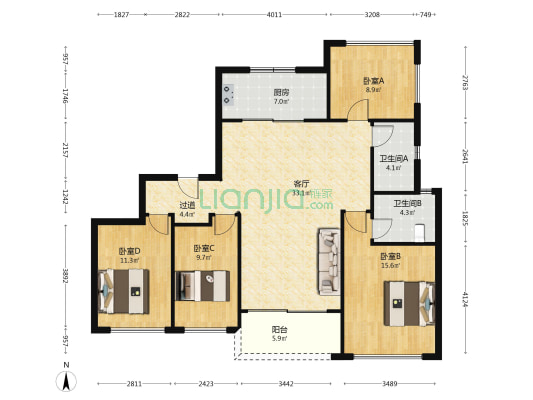 华发滨江府 4室1厅2卫 130平方