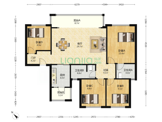 东原花样年.印未来 4室1厅2卫 126平方