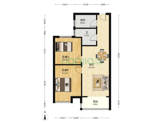 湖湘时代名邸 2室1厅1卫 80平方