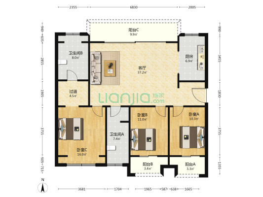润福苑 3室1厅2卫 142平方