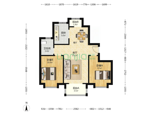 万欣城菊园 2室1厅1卫 91平方