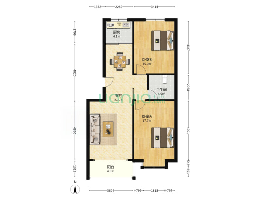 御城花园 2室1厅1卫 95平方