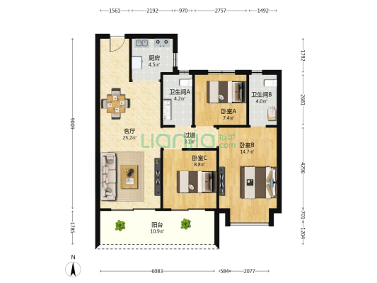 金科世茂绿都观澜府 3室1厅2卫 99平方