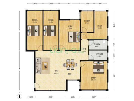 岐江公路 6室1厅2卫 178平方