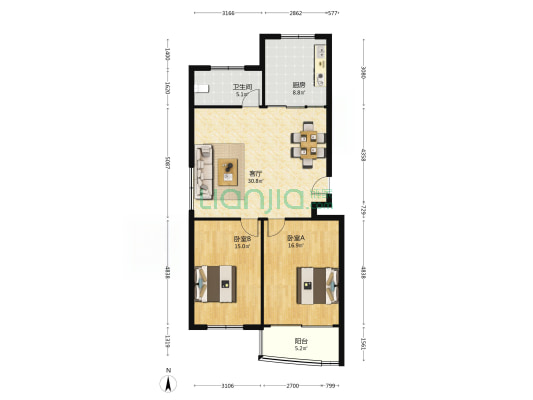 聚富苑 2室1厅1卫 97平方
