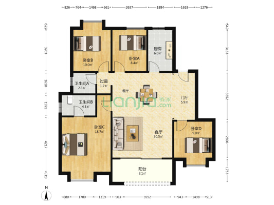 福星惠誉美术城二期 4室1厅2卫 129平方