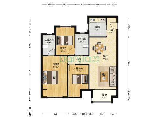 阳光城·文澜府 3室1厅2卫 99平方