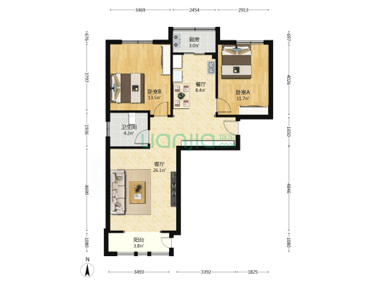 顺佳花园金悦府 2室2厅1卫 97平方