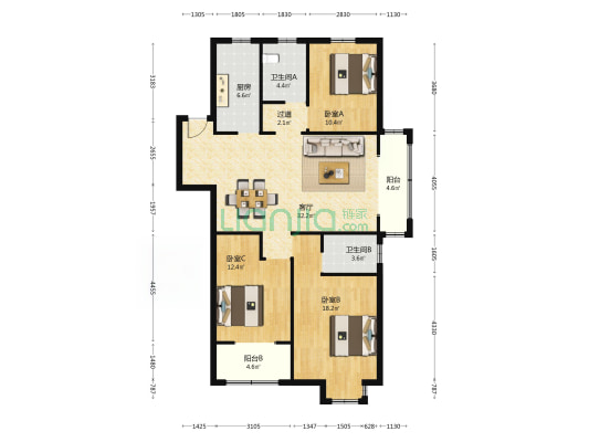 天润御景园 3室1厅2卫 135平方