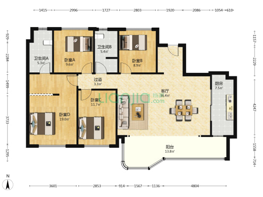 华润置地鼎信长城锦官和鸣 4室1厅2卫 142平方