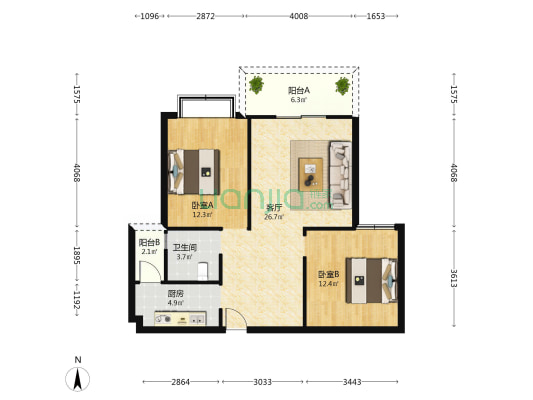绿城牡丹苑 2室1厅1卫 81平方