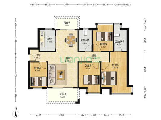 臻悦花园 4室1厅2卫 115平方