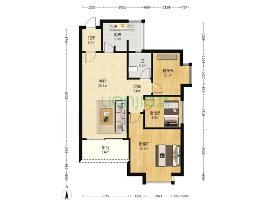 汇尚华庭 3室1厅1卫 91平方
