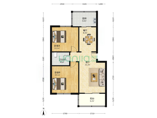 金钼集团花园小区东区北院 2室2厅1卫 89平方