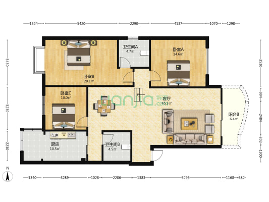 锦顺苑 3室1厅2卫 132平方