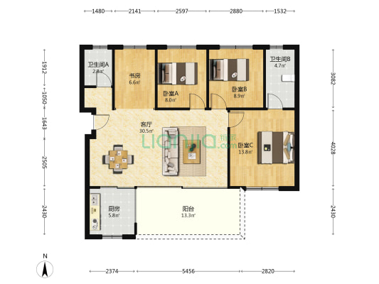 永盛和星悦珑庭 4室1厅2卫 112平方