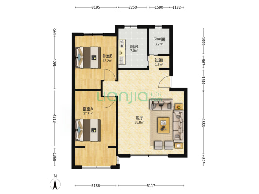 金彭中路228号 2室1厅1卫 89平方