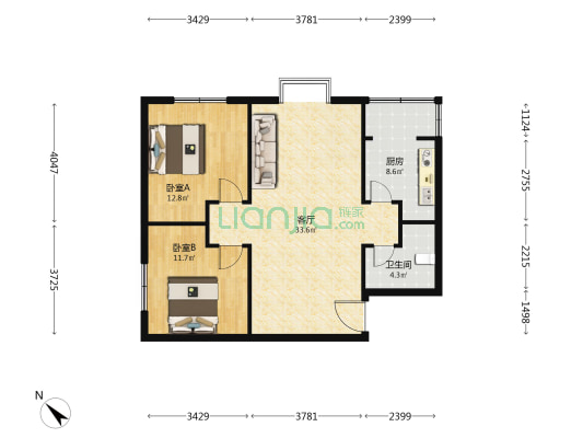 天泰玲珑居北园 2室1厅1卫 85平方