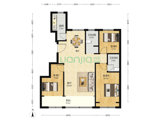 恒信风华尚品 3室1厅2卫 120平方