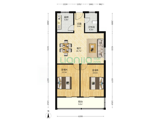 精密小区  2室1厅1卫 95平方