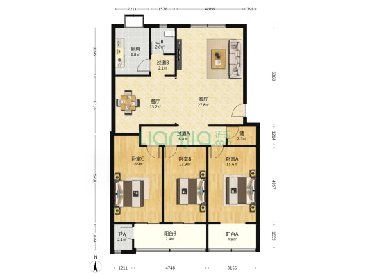 科技局宿舍 3室2厅2卫 149平方
