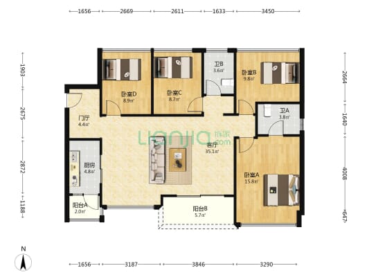 一期御景佳园 4室1厅2卫 119平方