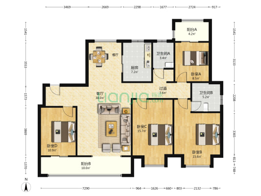 大成院 4室1厅2卫 169平方