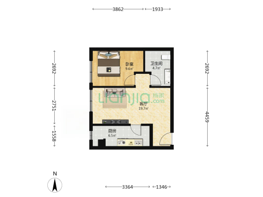 北京城建兴悦居 1室1厅1卫 62平方