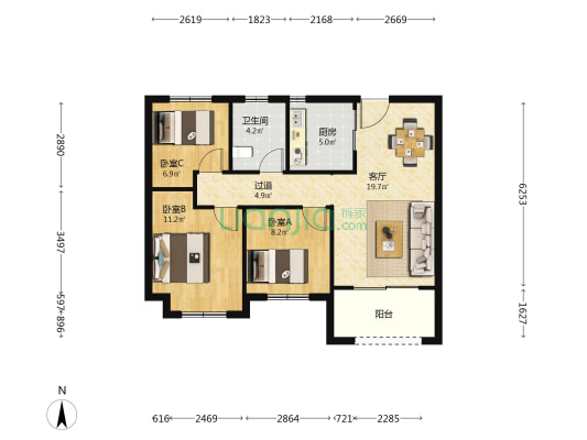 梦悦佳苑 3室1厅1卫 92平方