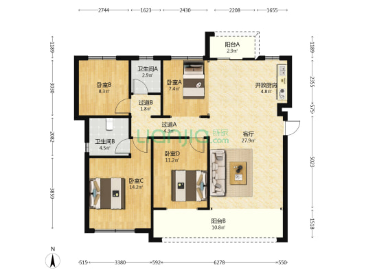 经典唐安府 4室1厅2卫 119平方