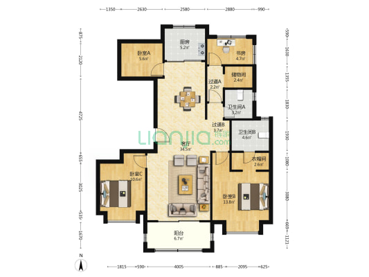 北大资源颐和翡翠府 4室1厅2卫 127平方