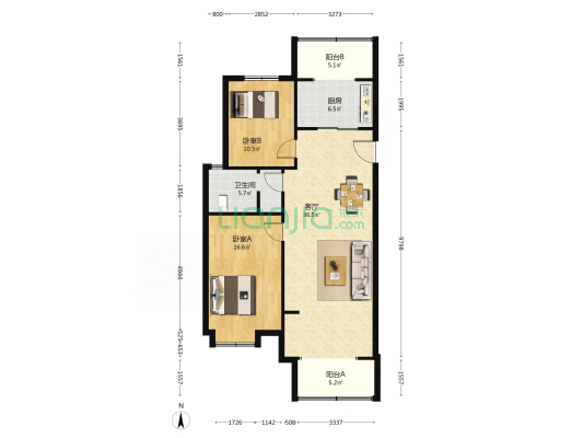 峰尚花园 2室1厅1卫 115平方