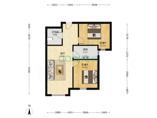 户型方正，采光充足，带装修，视野开阔-户型图