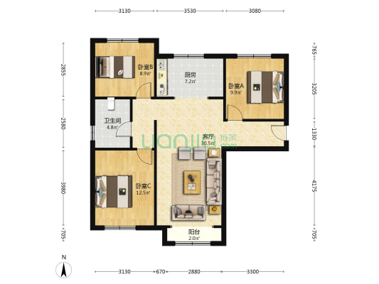 精致装修 南北通透 全明格局 换房婚房闭眼入-户型图