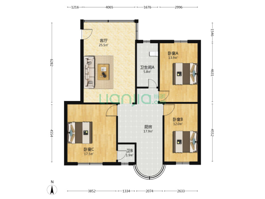 新华村 3室1厅2卫 114平方