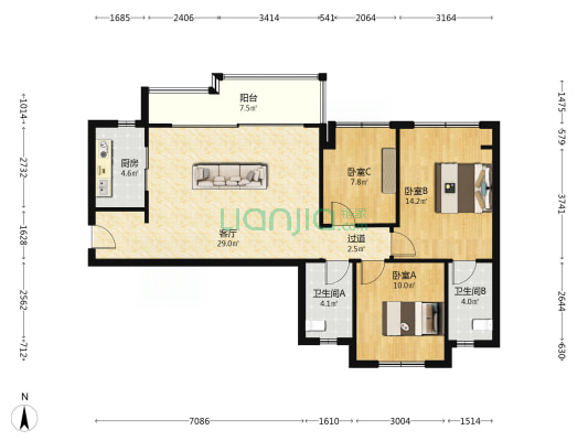 朗诗未来著 3室1厅2卫 104平方