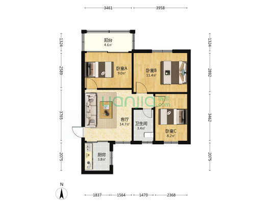 翠松楼 3室1厅1卫 72平方