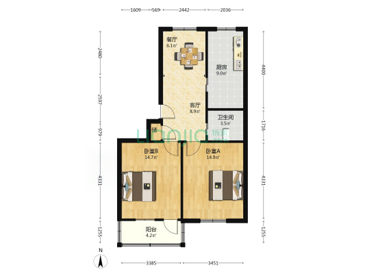 东海一村 2室2厅1卫 74平方