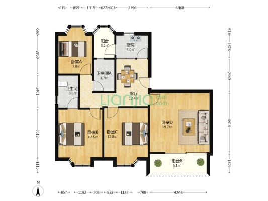 新洲苑 4室1厅2卫 105平方
