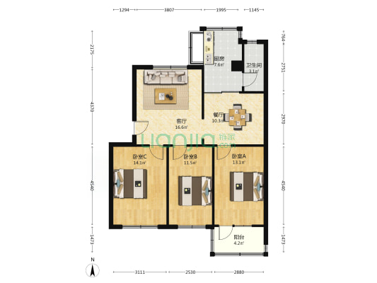 国储河北一三五处生活区 3室2厅1卫 95平方
