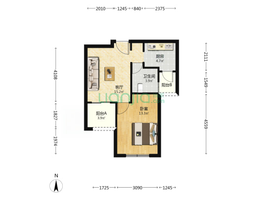 时代名邸一期 1室1厅1卫 62平方