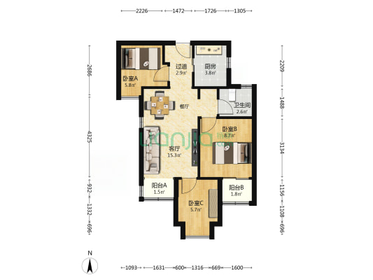 新店地铁社区怡然居 3室1厅1卫 71平方