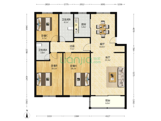 新华东路61号1号 3室2厅2卫 130平方