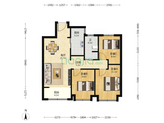 汀香郡春风里南区 3室1厅1卫 103平方