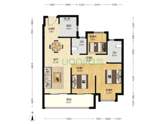 萃语华庭 3室1厅2卫 102平方