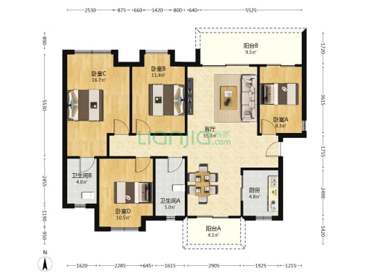 保利中环广场 4室1厅2卫 144平方