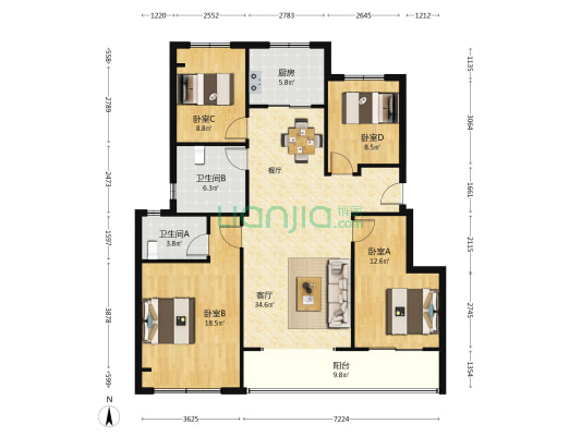 美的正荣·春栖和庭 4室1厅2卫 128平方